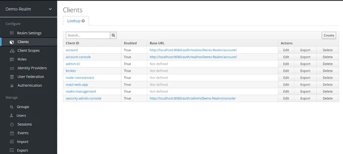 Keycloak application clients